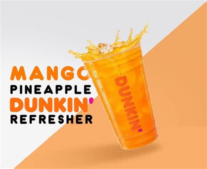 The Mango Pineapple Dunkin’ Refresher can be combined with your choice of green tea, coconut milk or lemonade